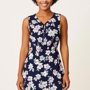LOFT Navy Floral Sleeveless Fit‑and‑Flare Dress | Size Small Clean Girl Floral